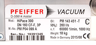 Mod.: HiPace 300 DN 160 CF-F, 3P M.-No.: PM P04 099 A
