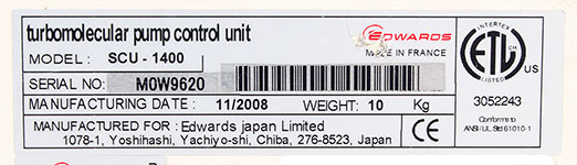 MODEL: SCU-1400 MANUFACTURED FOR: Edwards Japan Limited